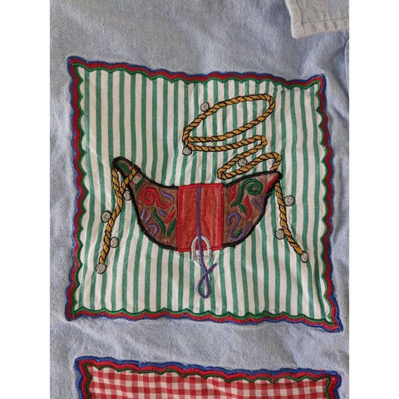 Vintage‎ 90s Western Embroidered Christmas Denim Shirt Size 14 Large Cowboy - Picture 6 of 12